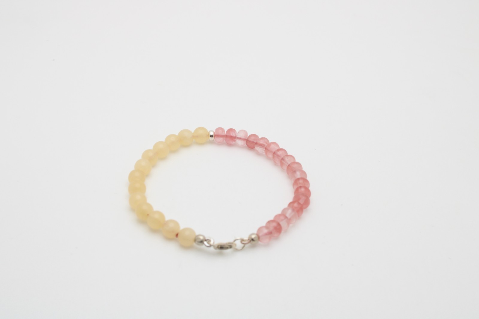 925 Sterling Silver Cherry Quartz Lemon Jade 6.25mm Stone Bracelet 7.25 In