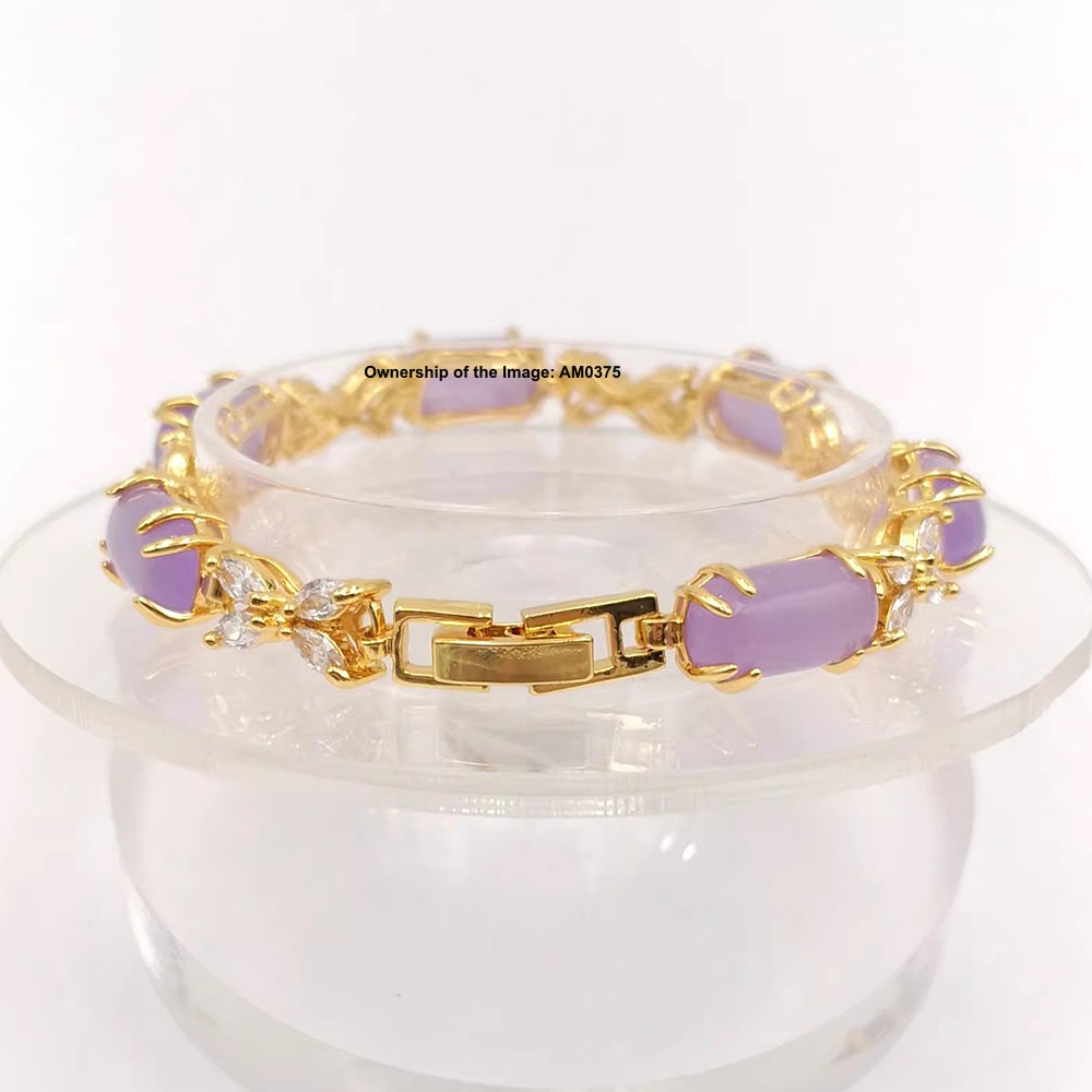 NEW Bracelet Heating Jade Yellow Plated Oval Purple Jade Bracelet Women 7.48INCH