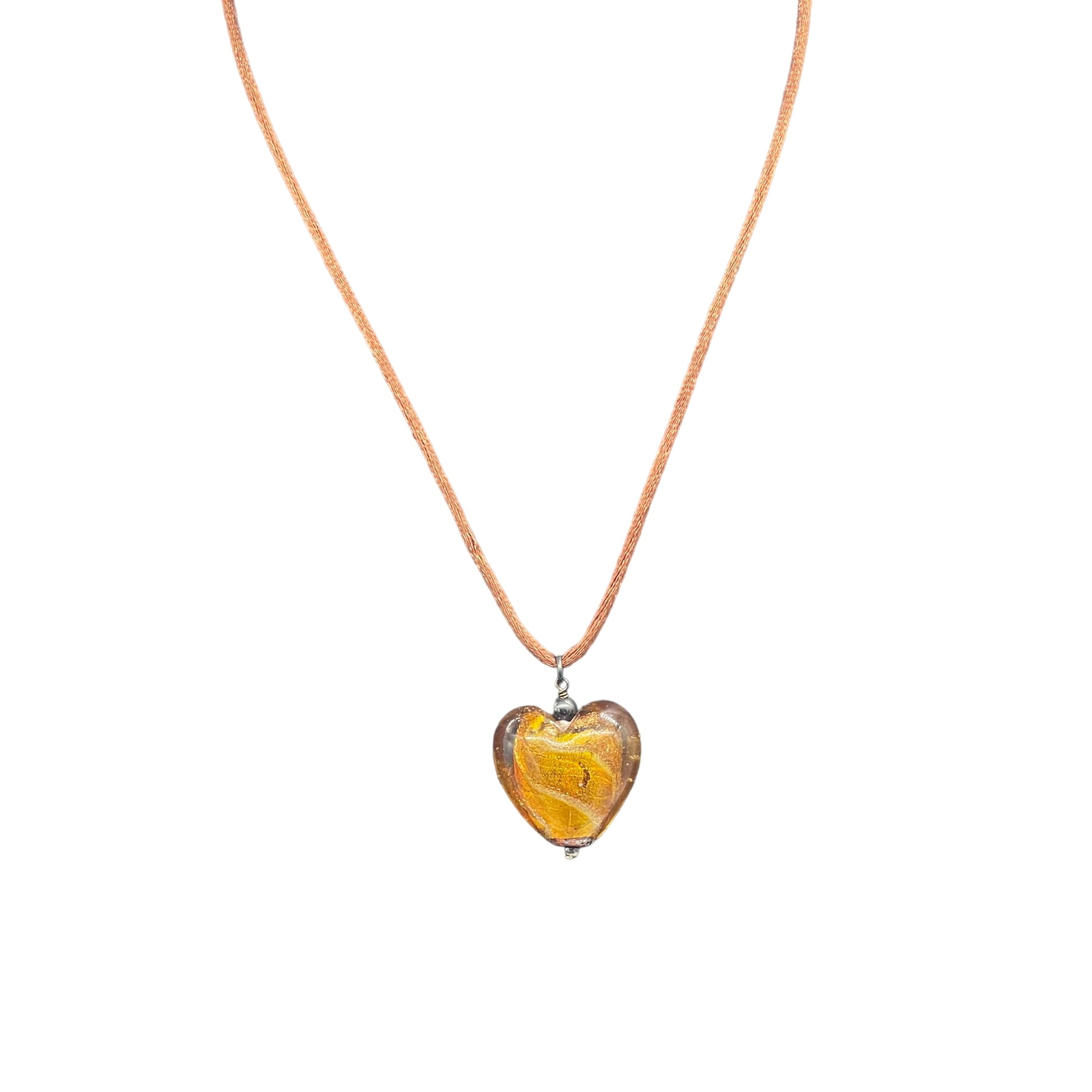 925 Sterling Silver Heart Pendant Cord Necklace Orange 18 to 20 Inches