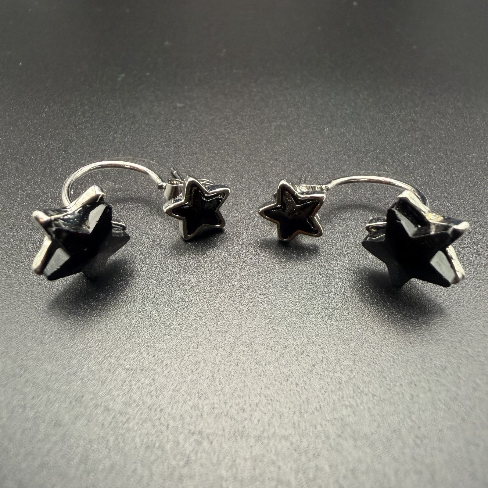 Gothic Black Star Front Back Ear Jacket Earrings, Punk Y2K Emo Celestial Jewelry