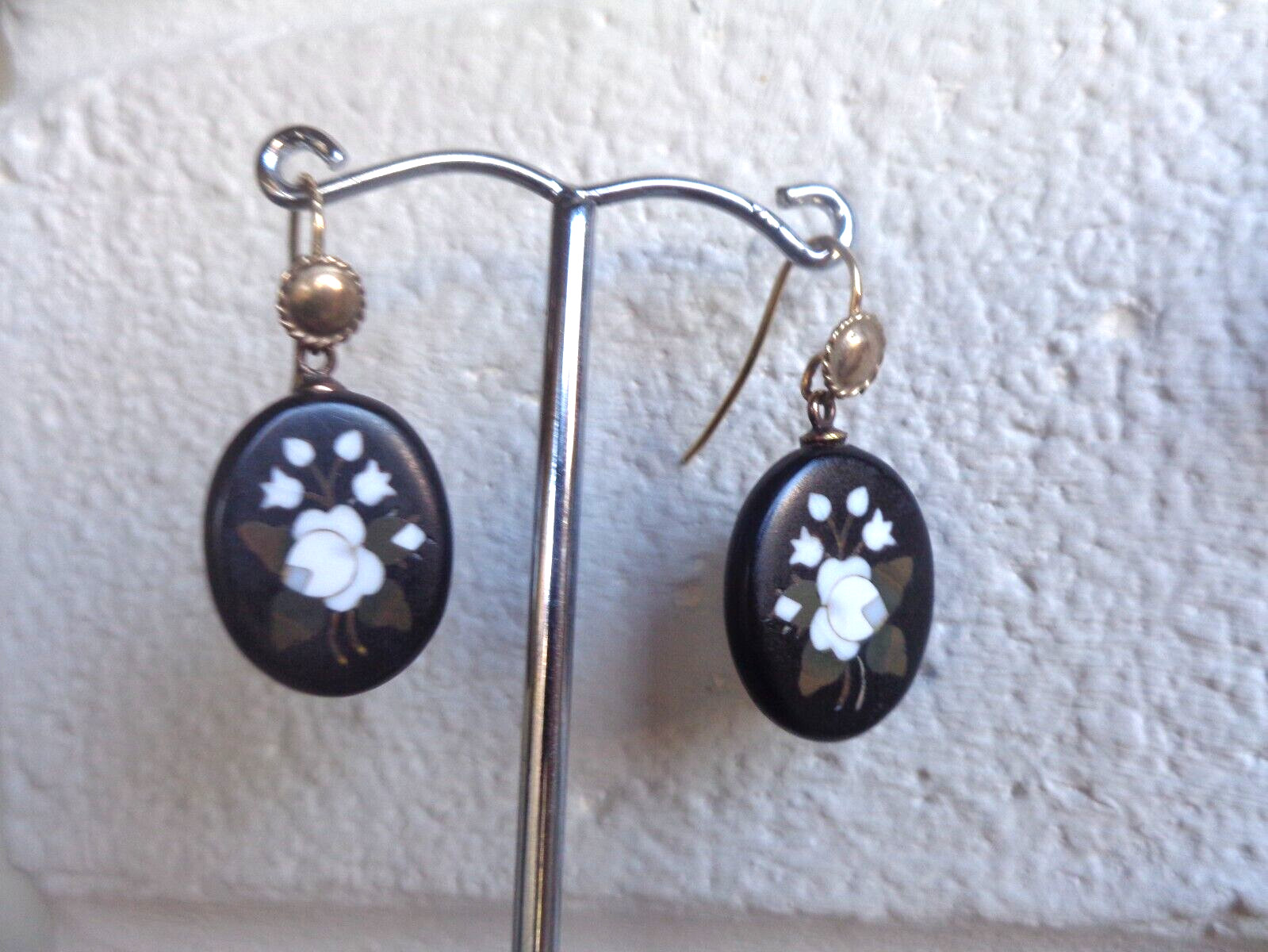 Pietra Dura Mosaic Booch Earrings Set Victorian Antique 15ct Gold Floral c1880s