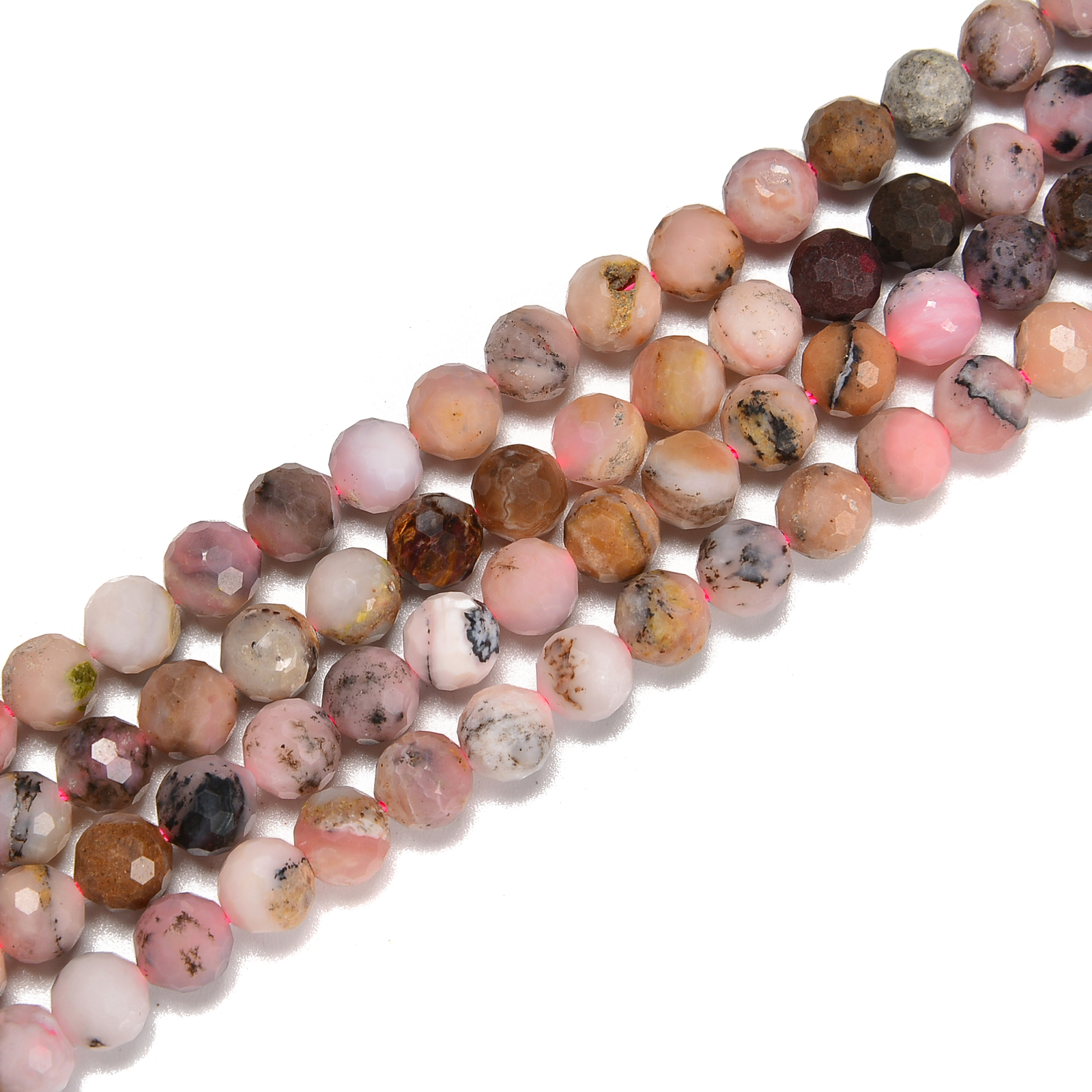 Natural Pink Opal Faceted Hard Cut Round Beads Size 5mm 6mm 15.5” Strand