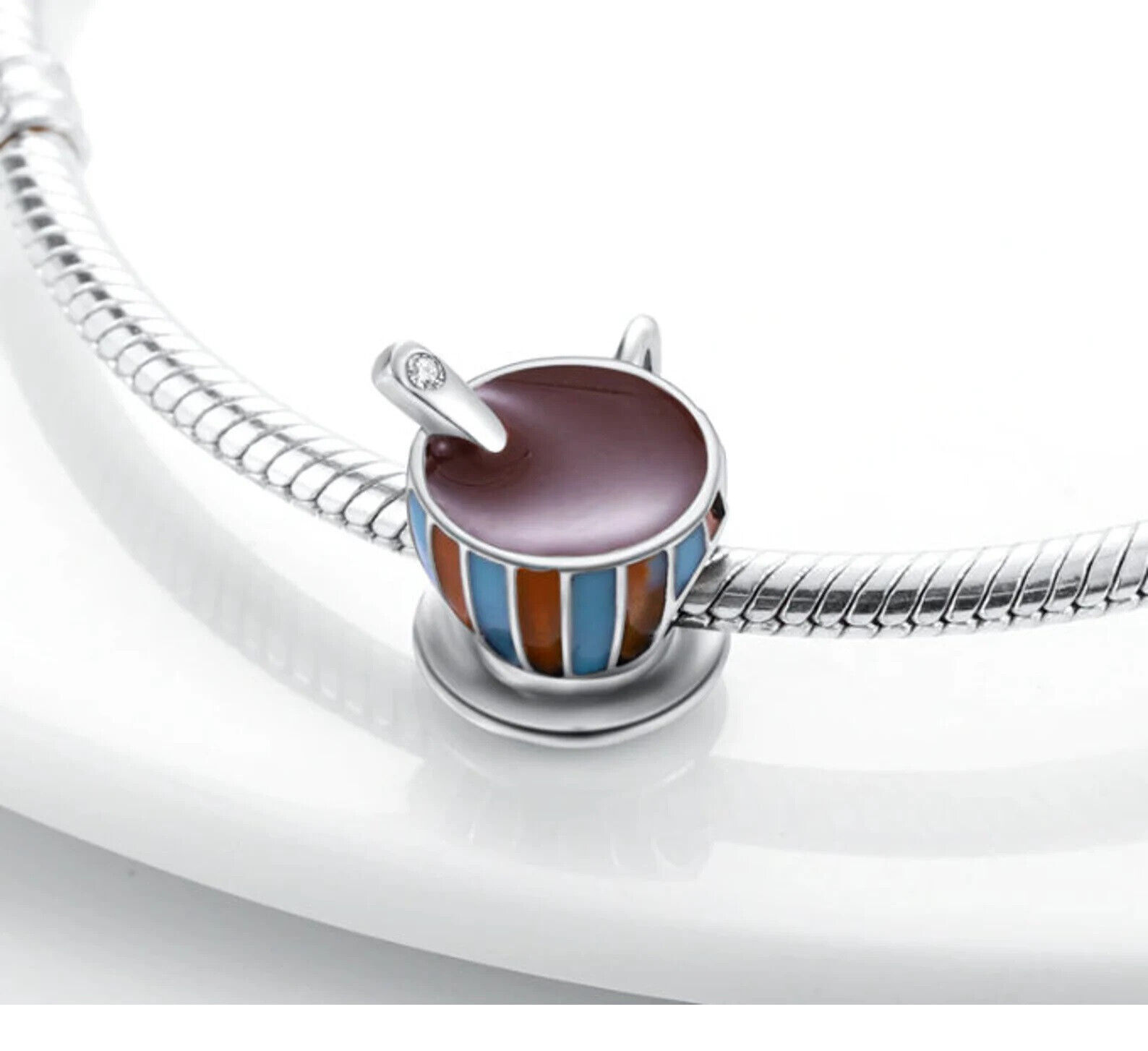 Hot Chocolate Coffee Charm Mug Love Gift Wife Bracelet Bead Sterling Silver 925