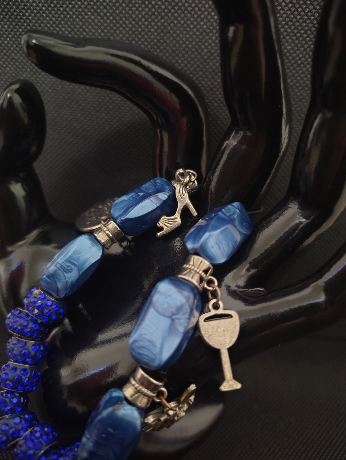 Blue Beaded Charm Bracelet