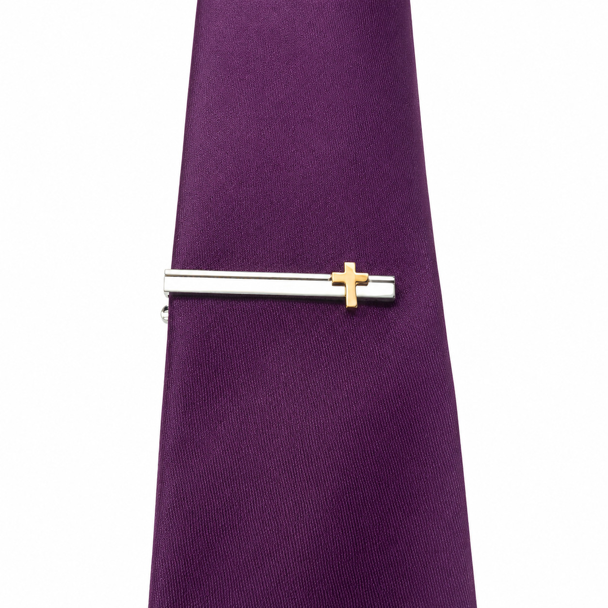 Two Tone Christian Cross Tie Clip Silver Gold Faith Religious Men’s Tie Bar