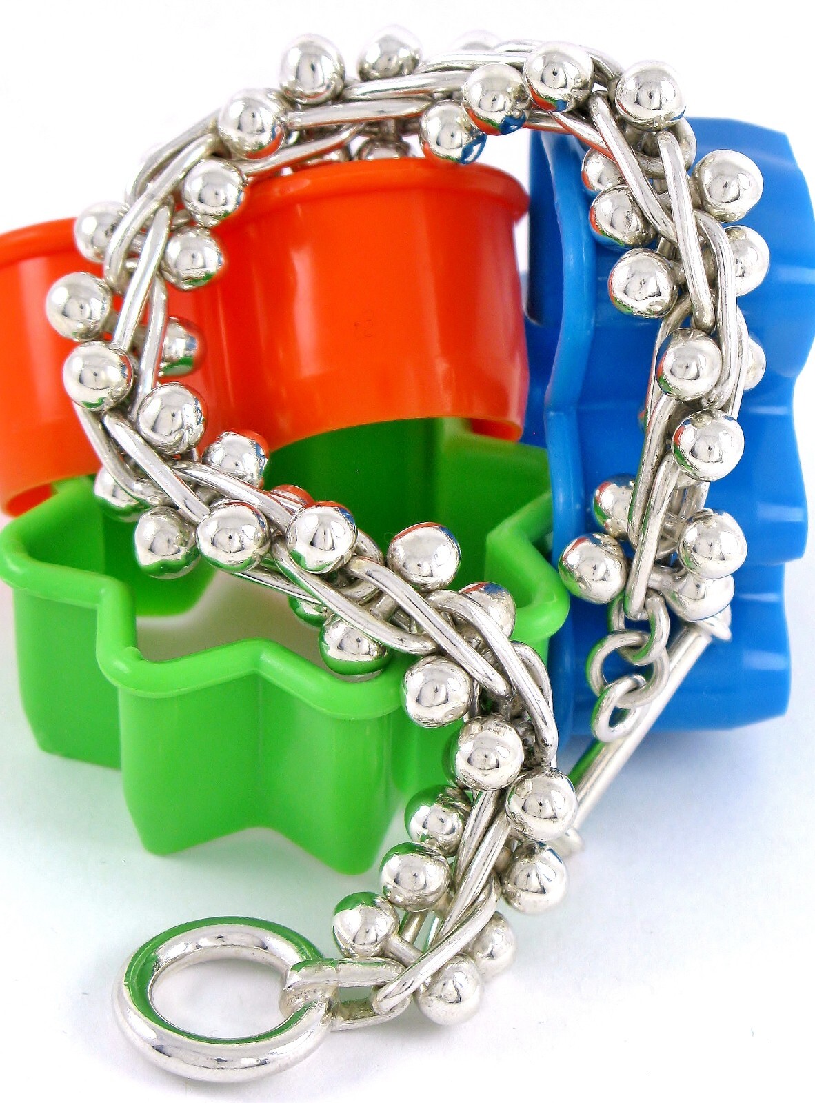 Solid Sterling Silver 925 DNA Beaded Toggle Bracelet 73g