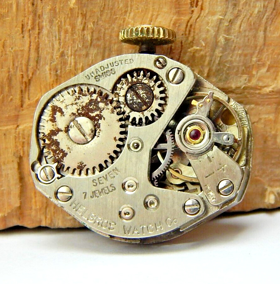 Vintage Helbros 69-21 ST 7 jewel ladies wrist watch movement with good Balance