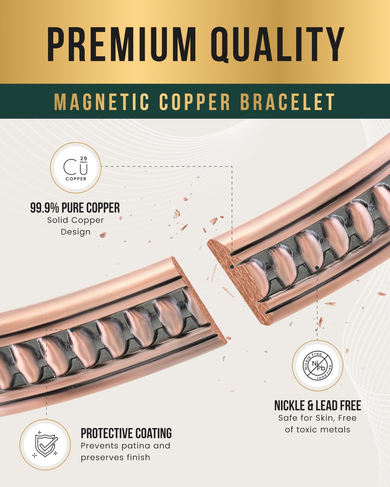 Adjustable Magnetic Copper Bracelet for Men – 99.9% Pure Copper Therapy Jewelry