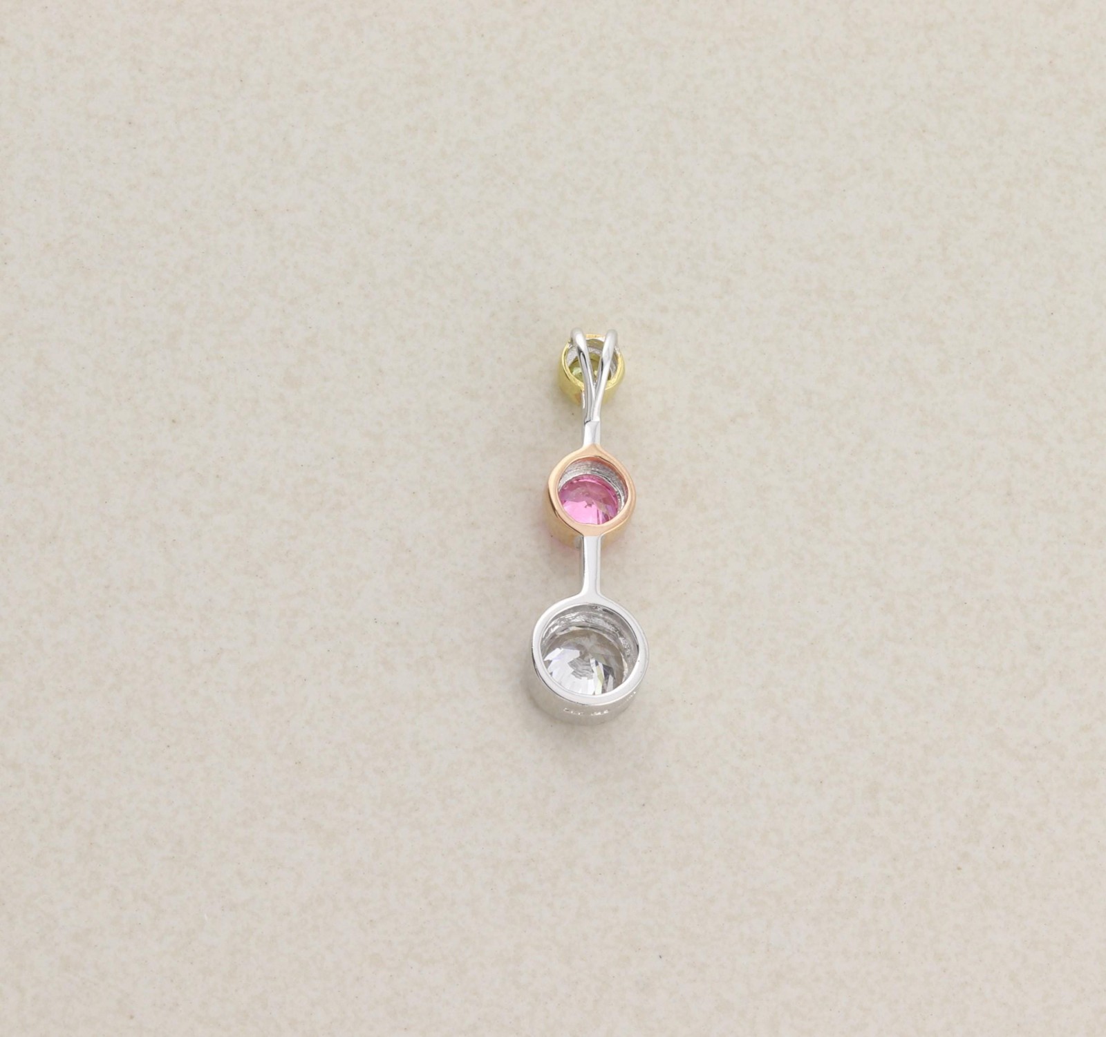 Pendant Only Sterling Silver Yellow, Pink, White Cubic Zirconia Three Stone