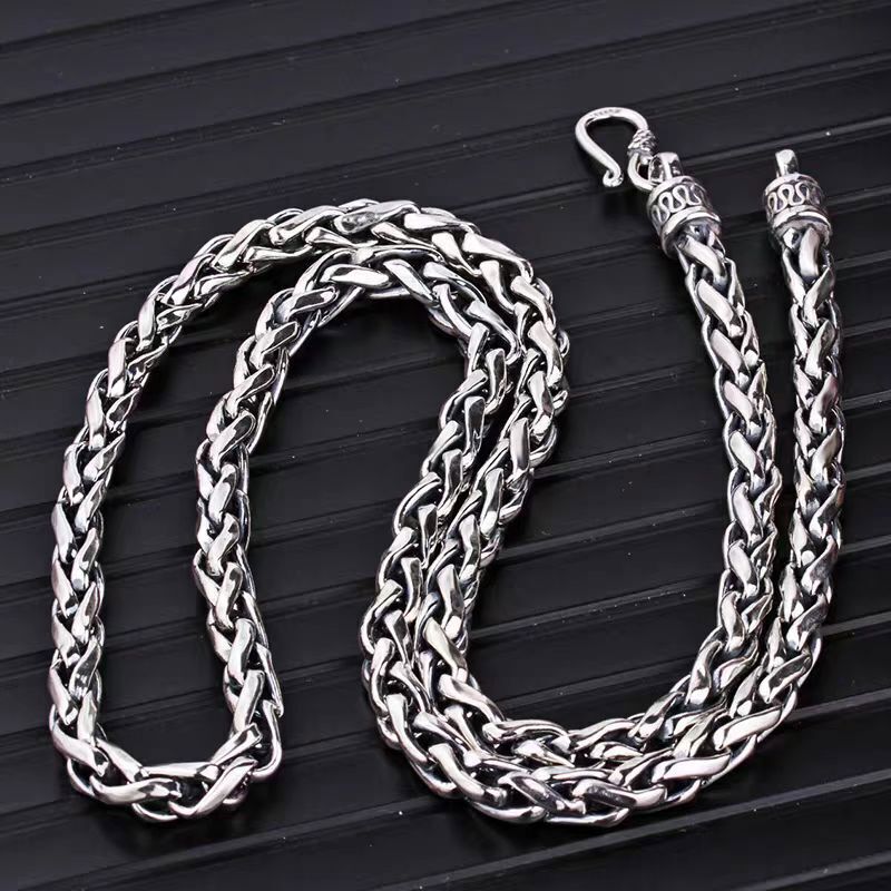 Solid S925 Sterling Silver Chain Men Women 6mm 8mm Wheat Link Necklace 20-30in L