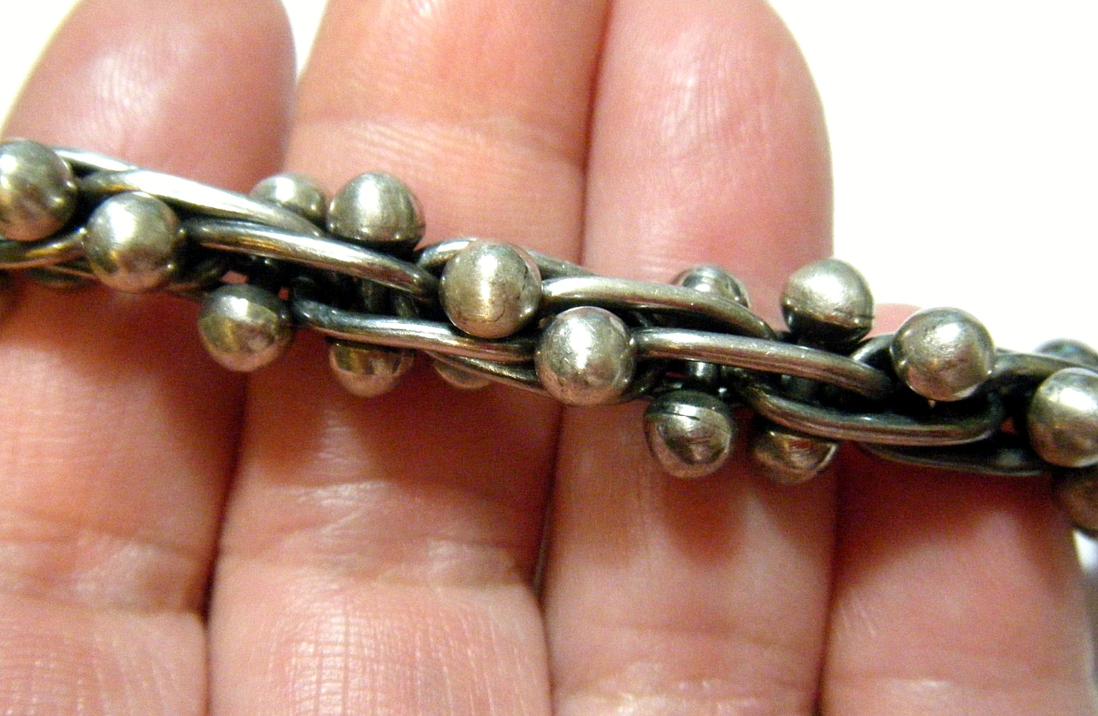 18″ Long Vintage Spratling Design Sterling Silver DNA Peppercorn Necklace 116g