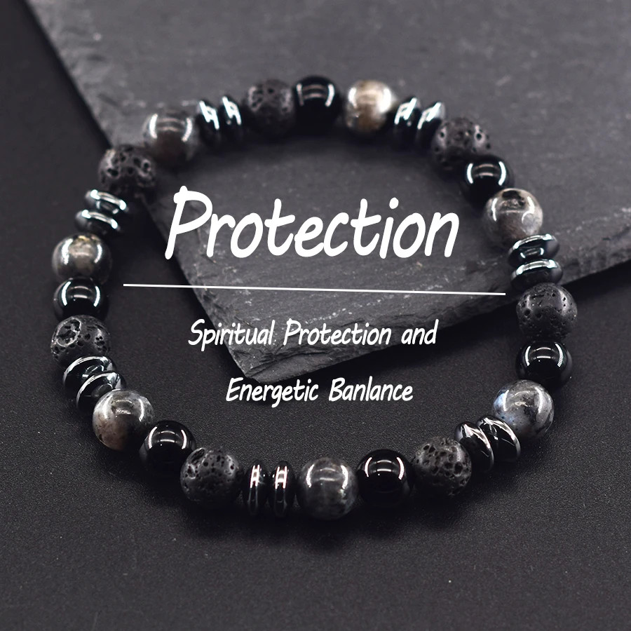 1pc Black Labradorite Stone Beaded Bracelet Men Women Spiritual Protection