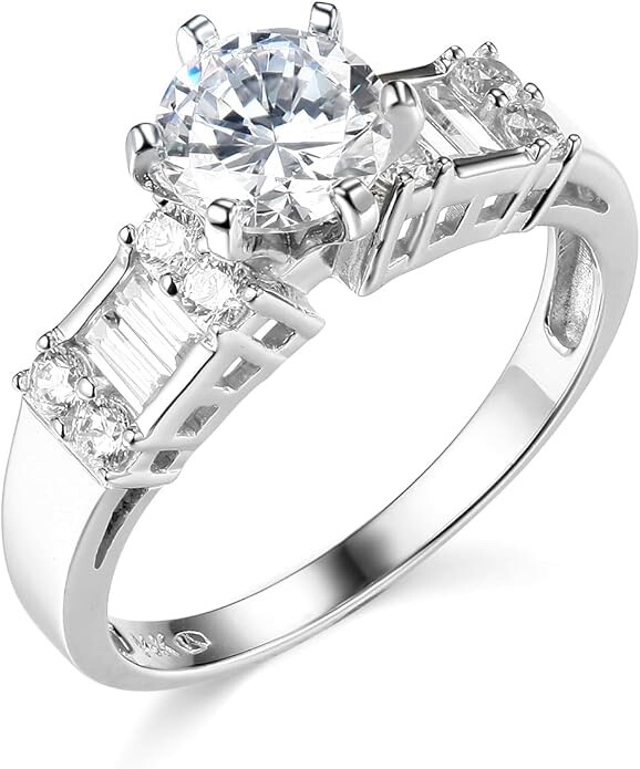 2.75 Created Diamond Round Real 14K White Gold Engagement Ring Set Matching Band