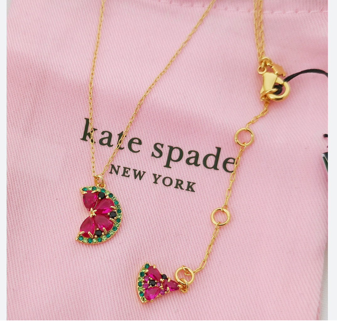 NEW Kate Spade Watermelon Crystal Necklace Pendant Pink Gold KC752 w/ Receipt