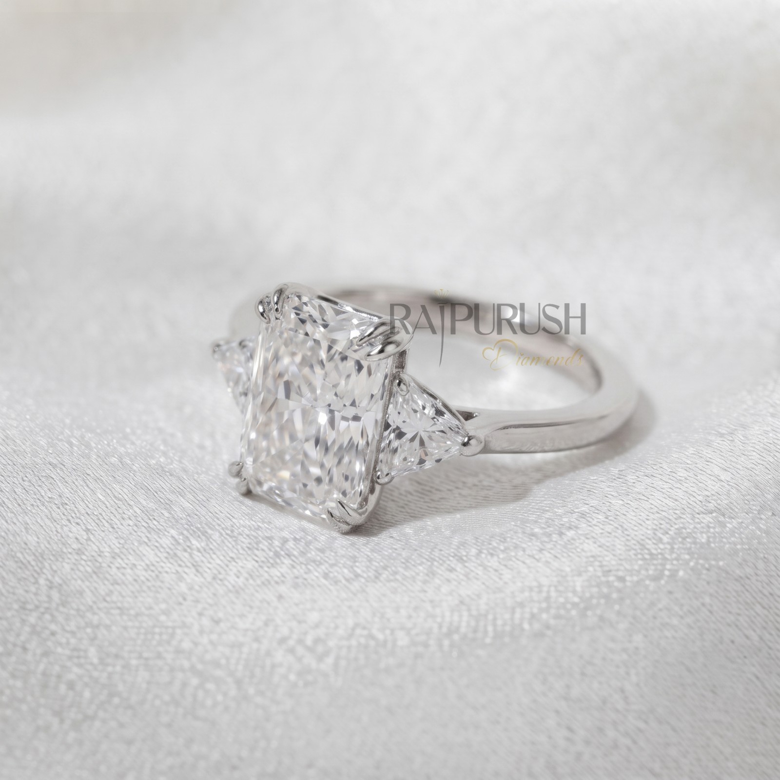 Radiant Cut Moissanite Engagement Ring Triangle Side Stone 925 Silver Ring Women