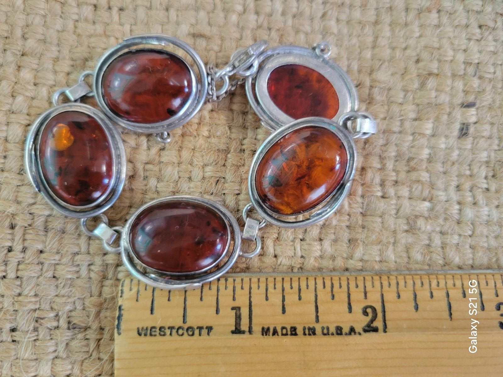 Amber Bracelet 5 Cabochons Sterling Silver Susan Cummings McClures Nsv. TN 90’s