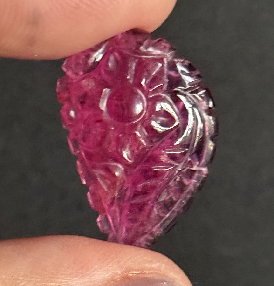 11.45ct 23.8c15.2×4.5mm Carved Rubelite Pink Tourmaline Flat Back Cabochon Gem