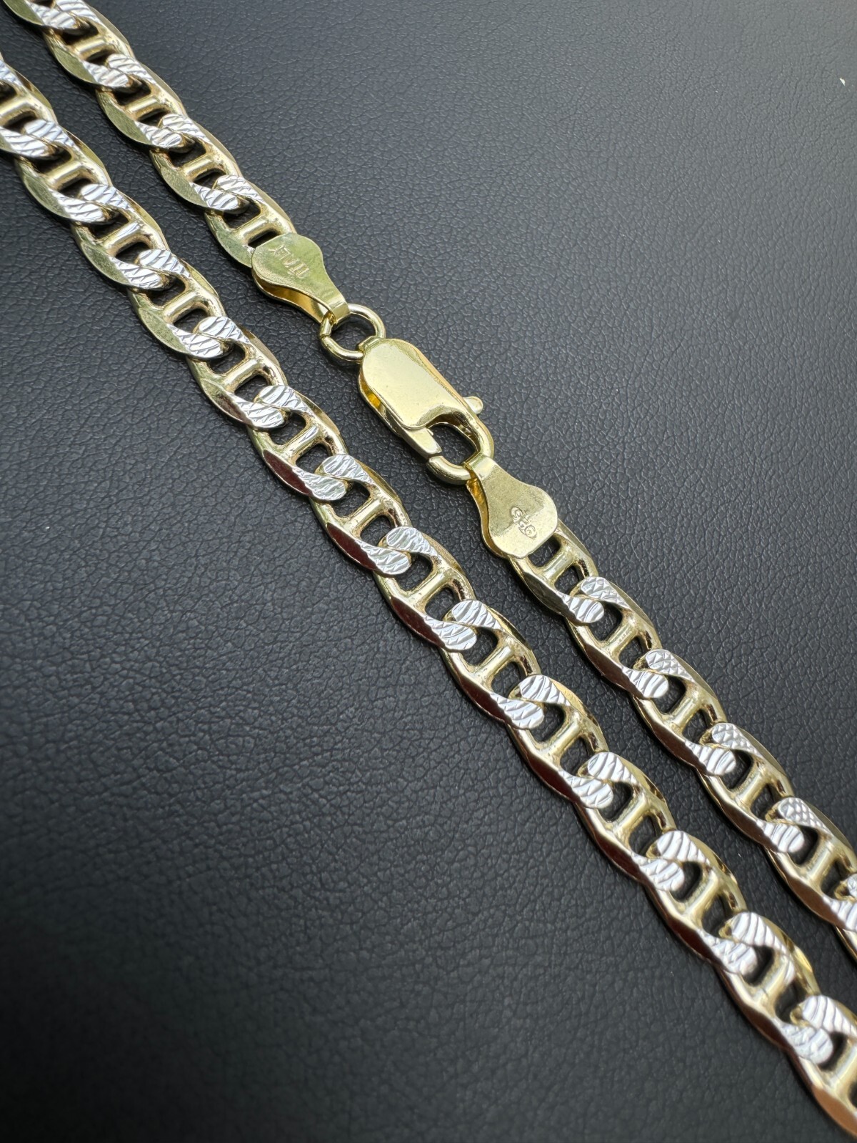 925 Sterling Silver 14k Gold Plated Two Tone Diamond Cut Mariner Chain Bracelet