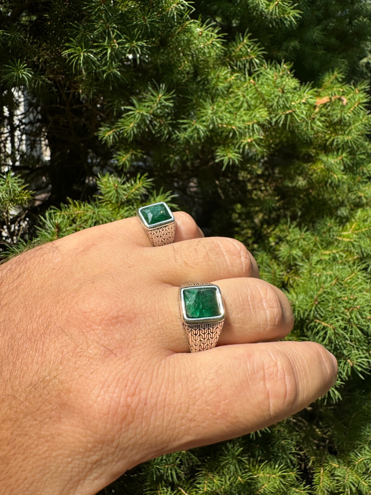 6ct Natural Green Emerald Real Genuine Gemstone Mens Real Solid 925 Silver Ring