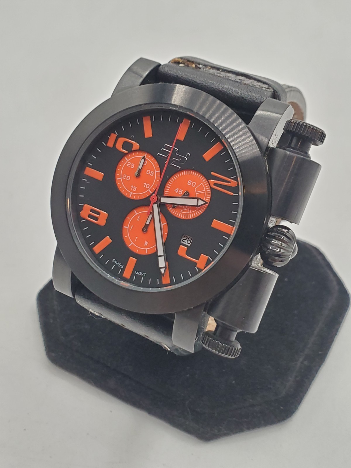 32 Degrees Black Orange Dial Stainless Steel Mens Watch