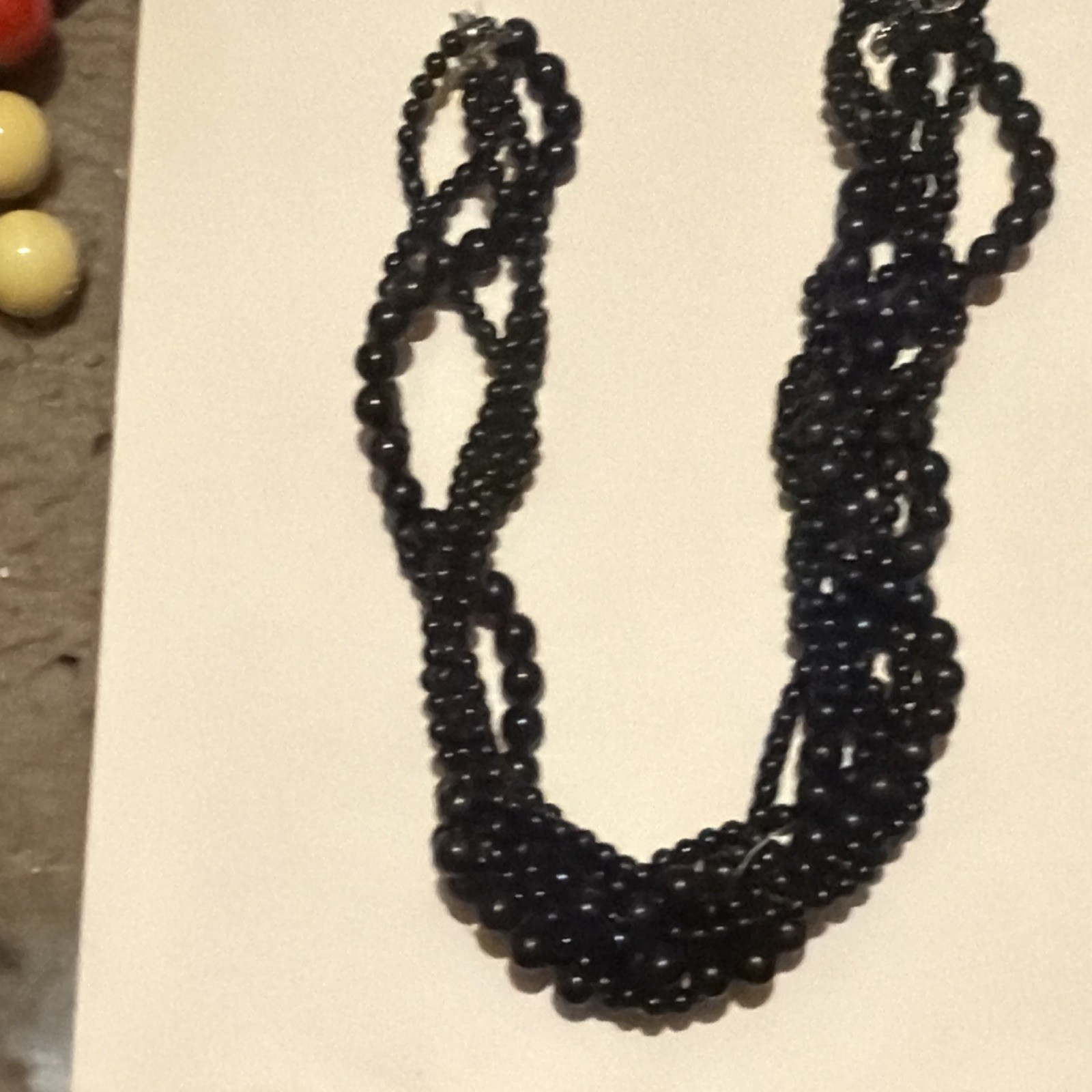 Black Glass Bead Multi-Strand Layered Necklace, Lobster Clasp Closure