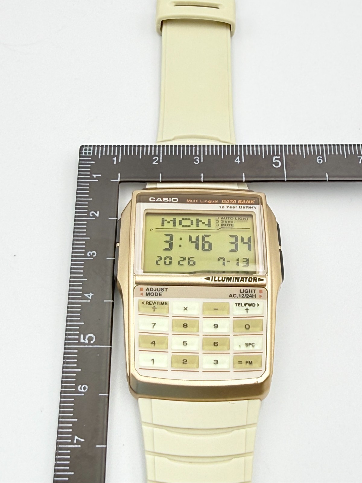 CASIO DBC-32 Data Bank Digital Calculator Beige Gold Color Quartz Watch – Rank A
