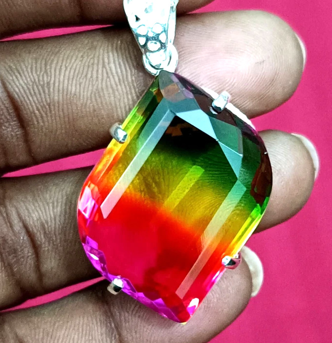 Multi-Color Loose Natural 50 Ct Tourmaline Pendant 925 Solid Silver Gemstone