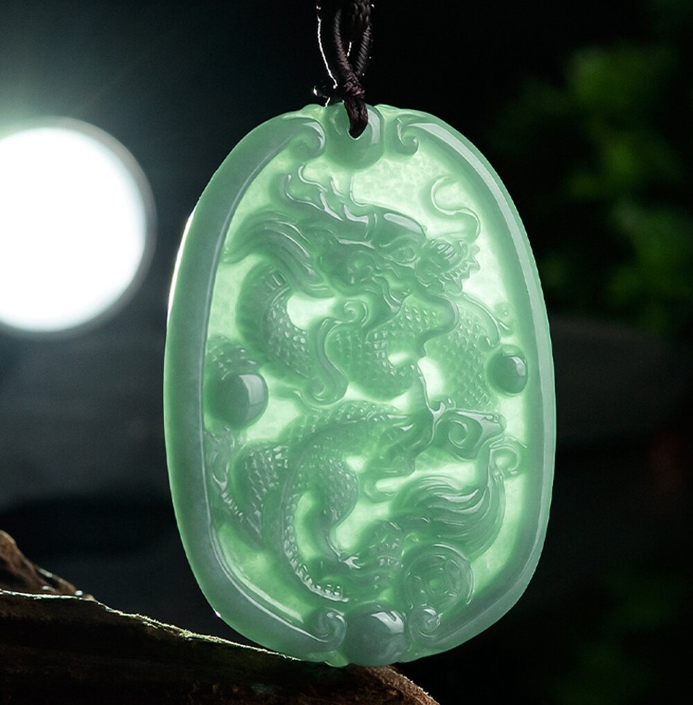 Certified Green Natural A Jade jadeite Gem Carved Zodiac Dragon Pendant Necklace