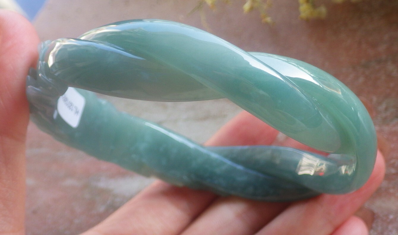 Video Certified Large Green A JADE Jadeite Flower Bangle Bracelet 69mm 200433 AS