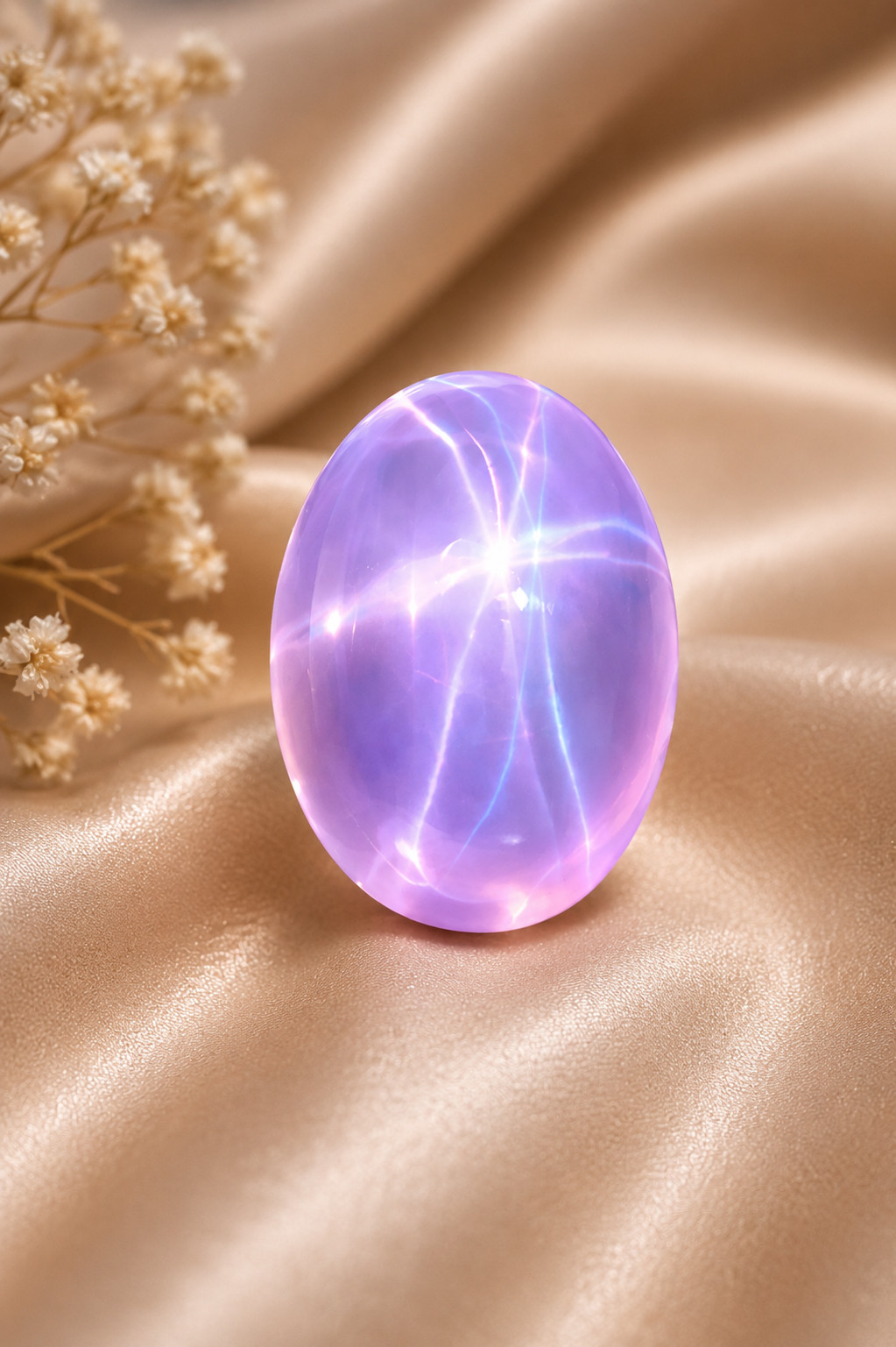 25CT Pink Purple Star Sapphire Cabochon | Oval Cut Star Stone CERTIFIED