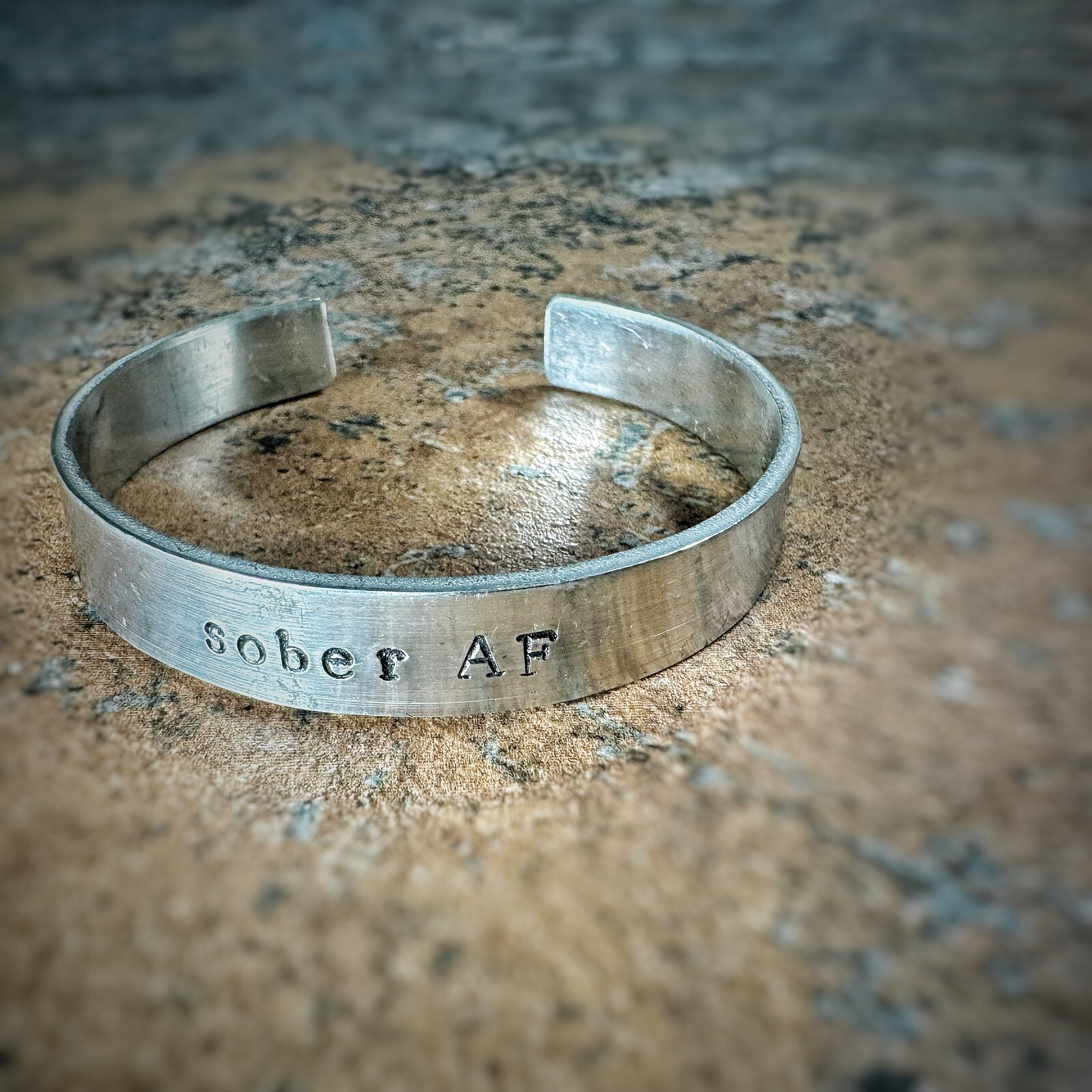 SOBER AF Cuff Adult OS Silver Hand Stamped Stainless Steel Adjustable Bracelet