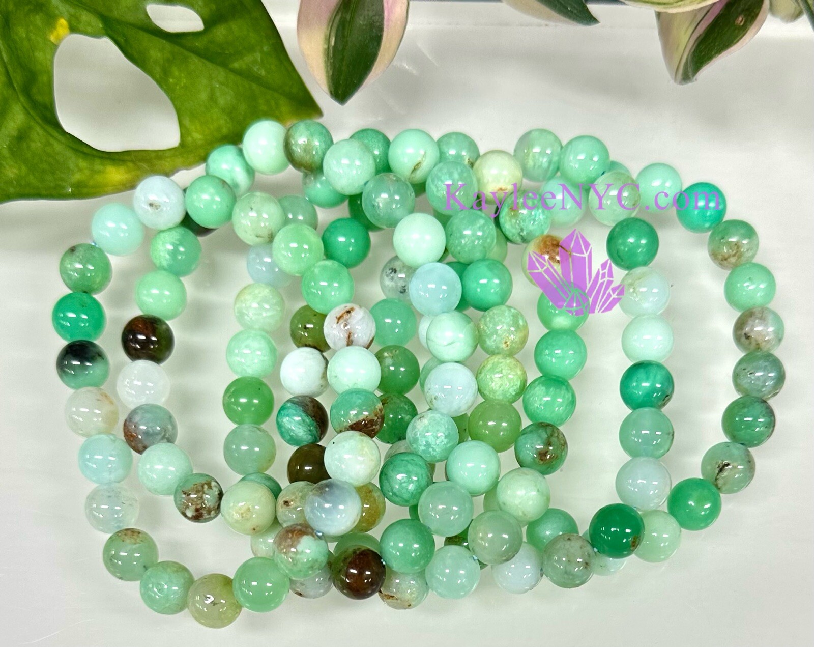 Wholesale 6 Pcs Natural Chrysoprase 8mm 7.5” Crystal Healing Stretch Bracelet