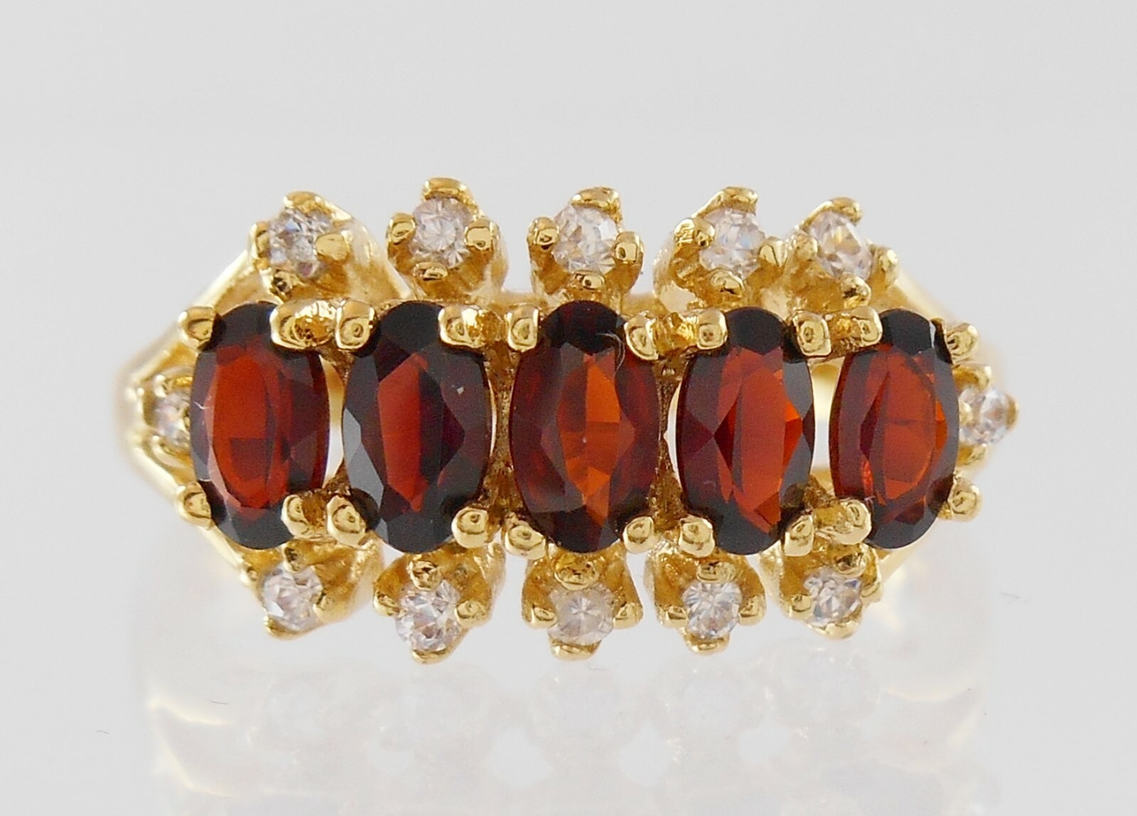 Vint LIND Designer Ring Garnet & YAG Diamond Simulant Yellow Gold EP Size 10