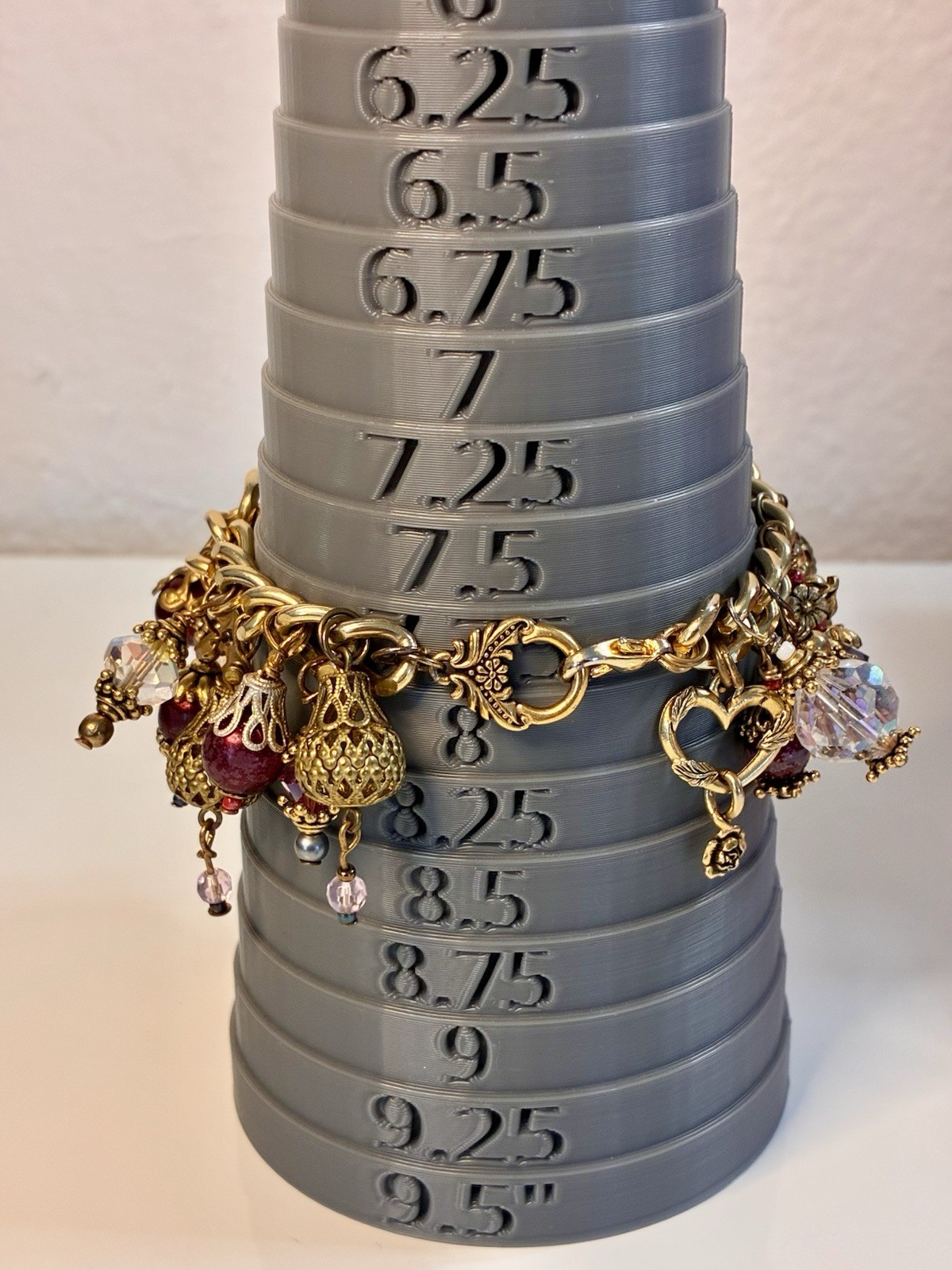 Gold Tone Cable Chain Charm Bracelet Toggle w/ Crystal Dangle Leaf Charms