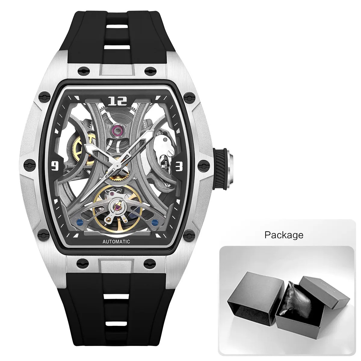 MEGIR Sports Automatic Mechanical Men Watch Skeleton Waterproof Stainless Steel