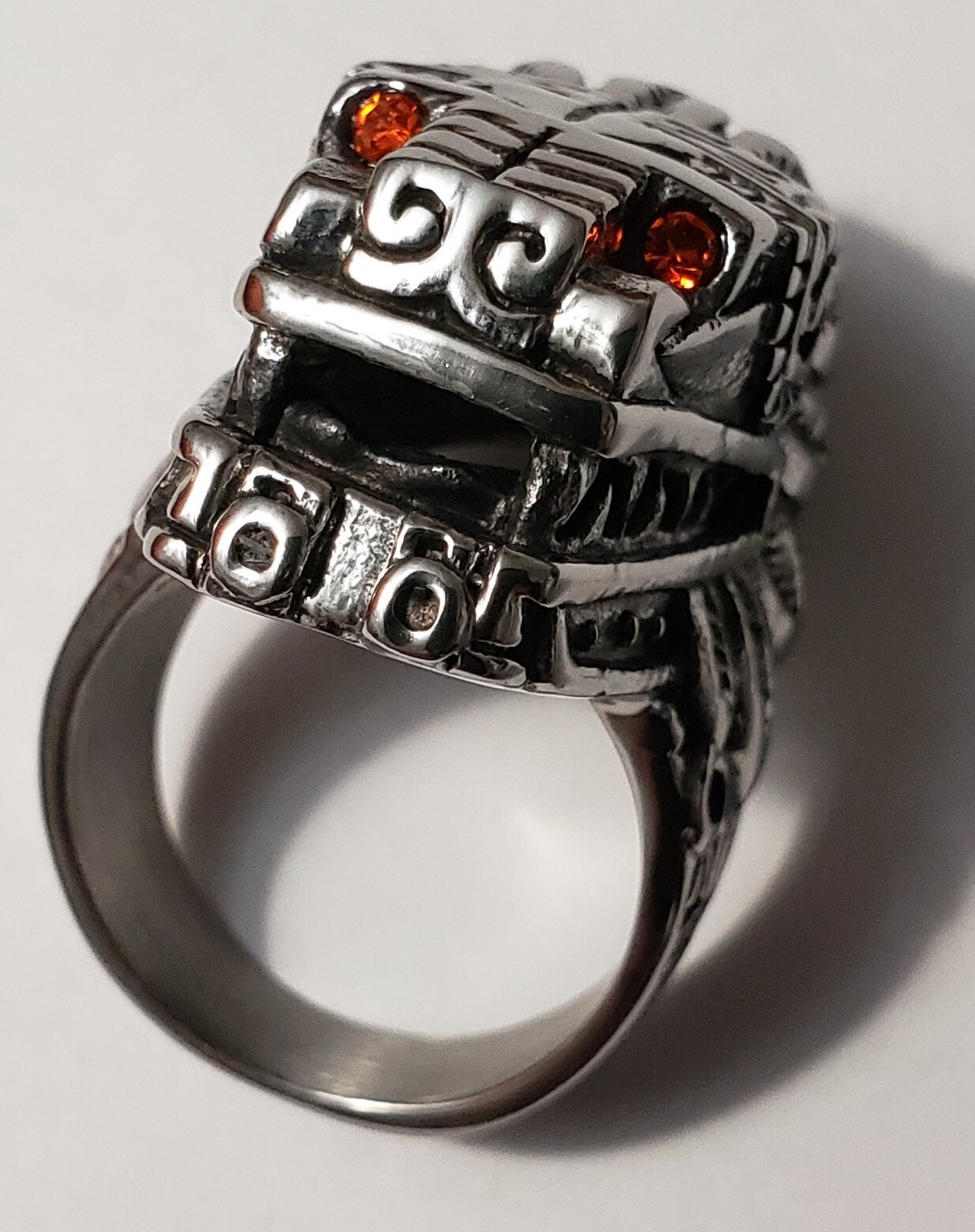 Aztec Mayan Chicano Biker Lowrider Quetzalcoatl Ring red jewel eyes Indigenous