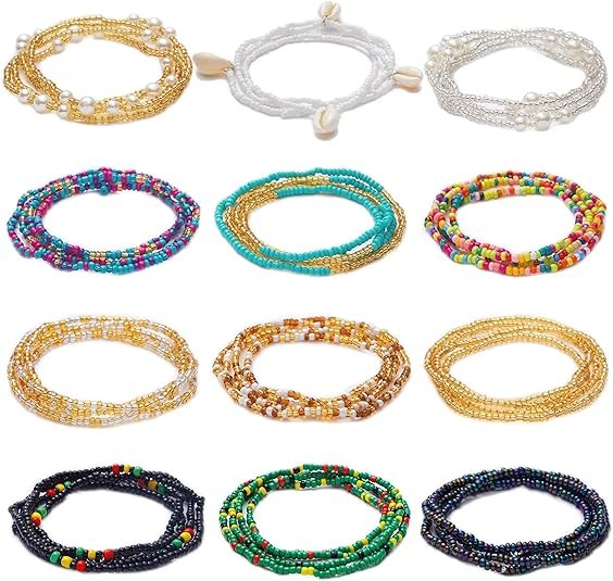12PCS 24-70 Inches Plus Size Waist Beads Chains for Women Handmade African Belly