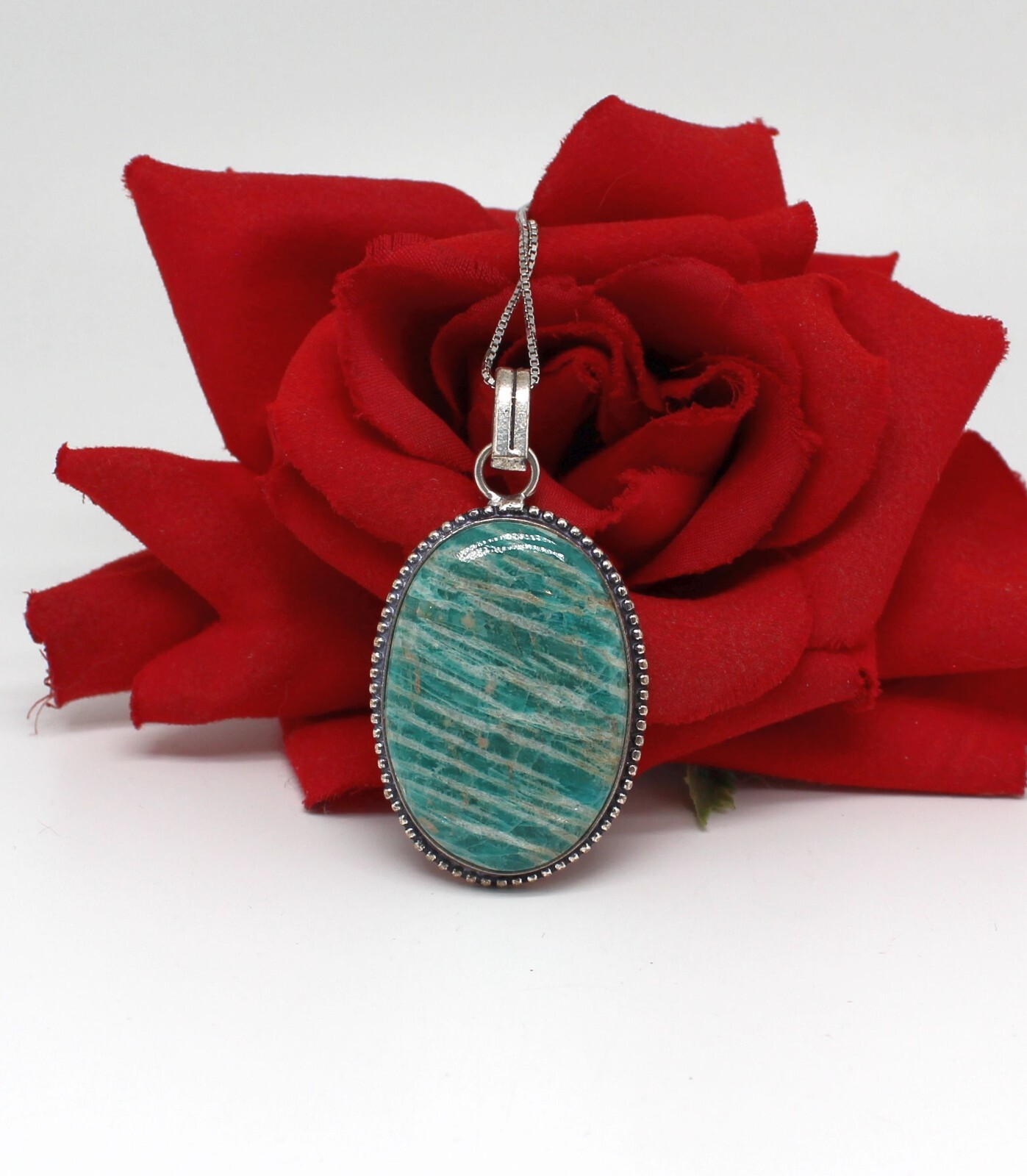 Sterling Silver Amazonite Green Stripe 17.95g 16″ Necklace CAT RESCUE