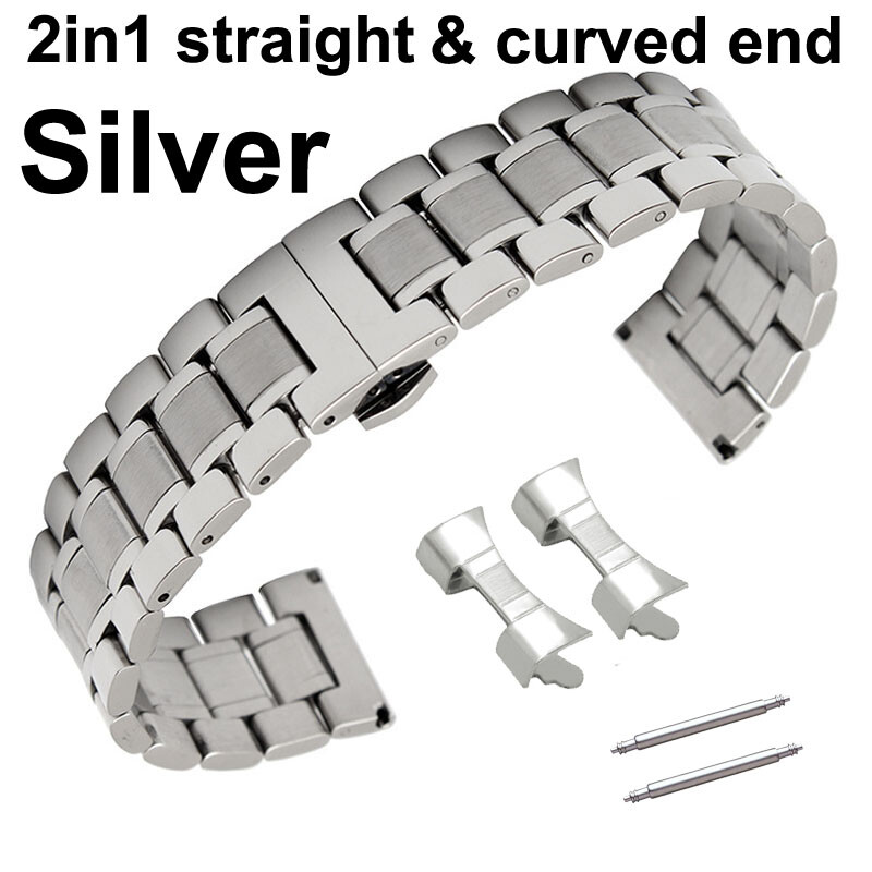 12mm 15 16 17 18 19 20 21 22 23 24mm Curved End Watch Band Stainless Steel Strap