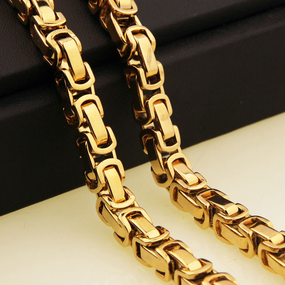 Cool 7″-40″ Men’s Stainless Steel Real Gold Plated Byzantine Link Chain Necklace