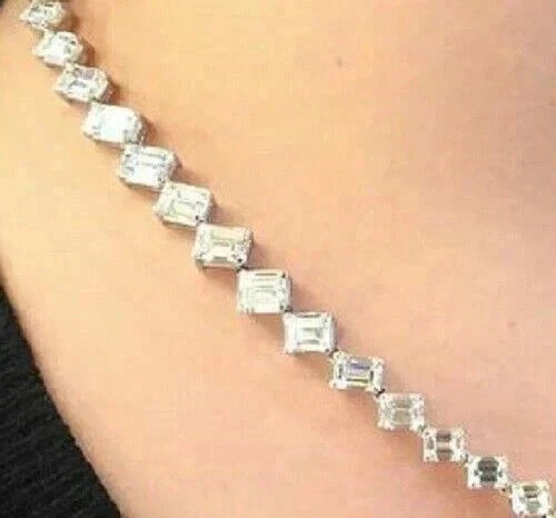 49CT Oval Cut Lab Created Sapphire Women’s Tennis Necklace 14K White Gold Plated