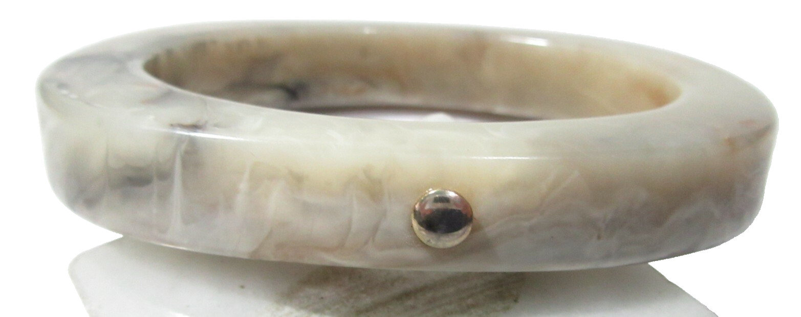 FAUX HORN OVAL BANGLE BRACELET GRAY WHITE AND BLACK MARBLED COLORING STUDS