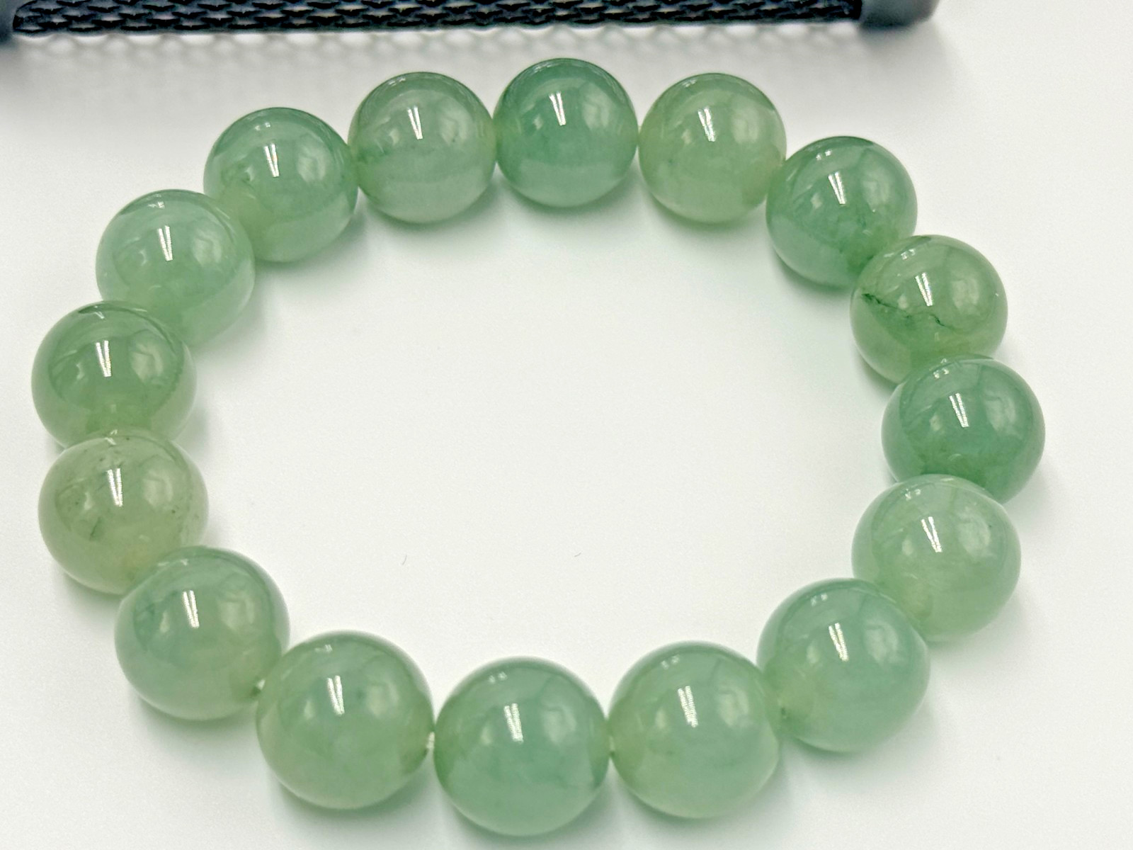 Certified Natural Grade A Jadeite Jade Beaded Bracelet Icy Green 13.4mm #000410