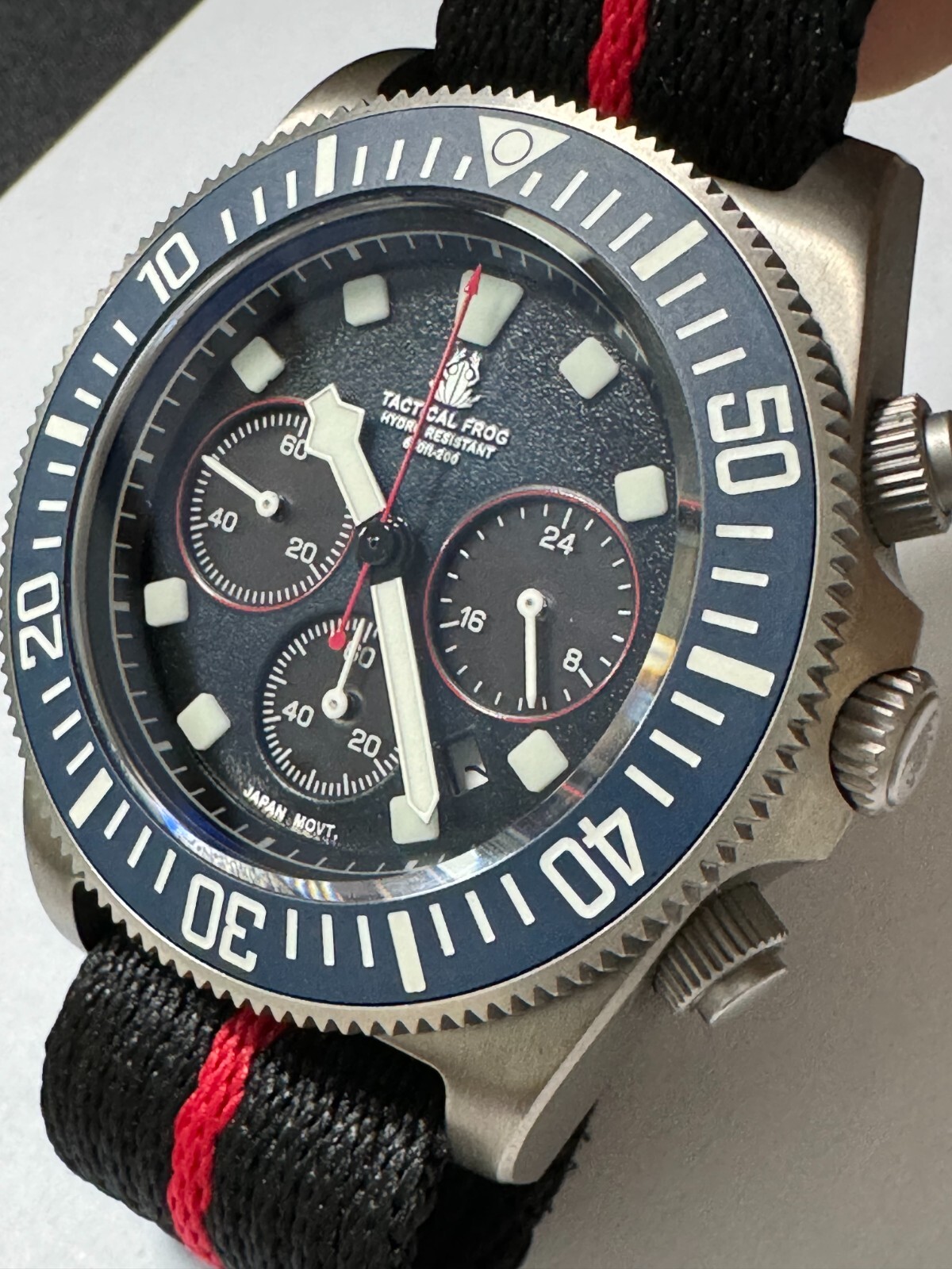 TACTICAL FROG Titanium VS75B Solar Power Quartz Chronograph Watch Newman Panda