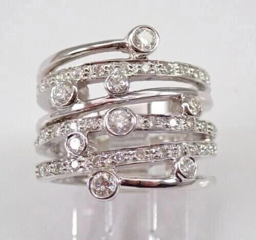 2.20Ct Round Cut Moissanite Multi Row Wedding Band Ring 14K White Gold Plated