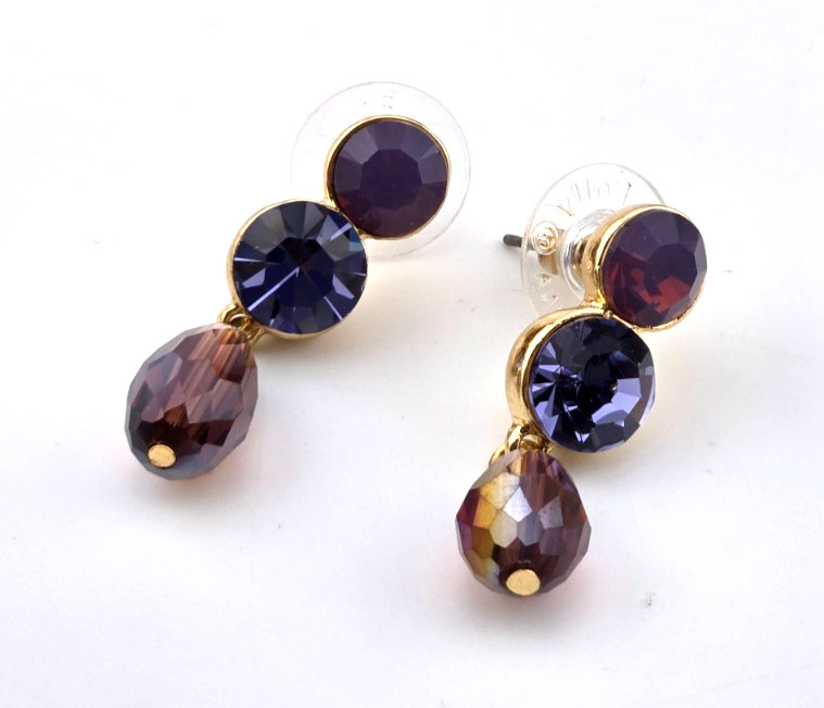 KIRKS FOLLY Crystal Wishes Carrie Pierced Earrings shades of PURPLE GT 82