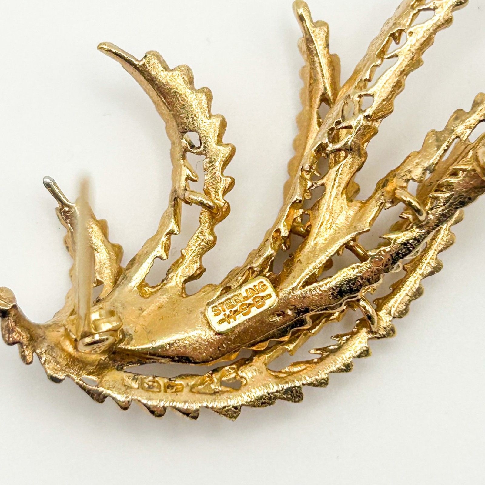 Vintage Henry S. Bick Signed HSB Brooch Fern Leaf Pattern Gold dipped Sterling