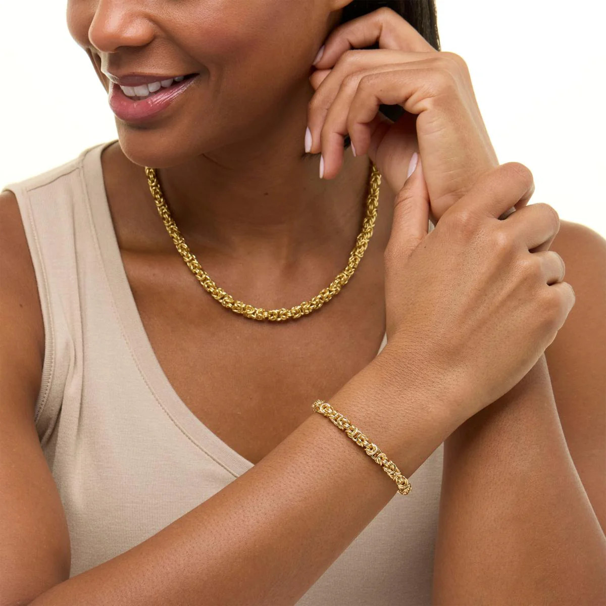 Bellezza Bronze Byzantine Chain Necklace & Bracelet 2-piece Set, 6-3/4″ 18″