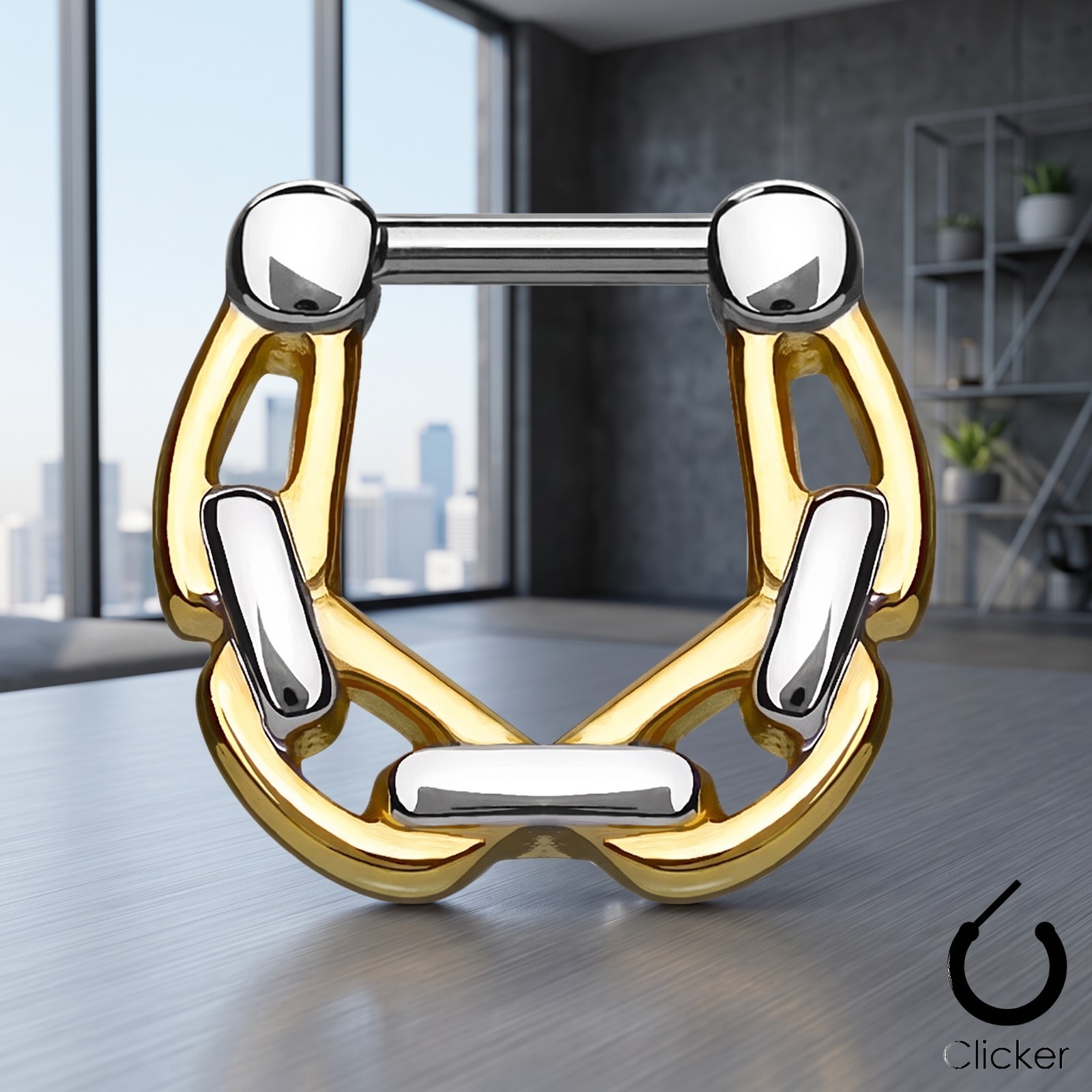 1 – 16 Gauge 10mm Linked Chain Hanging Stainless Steel Septum Clicker Ring F128