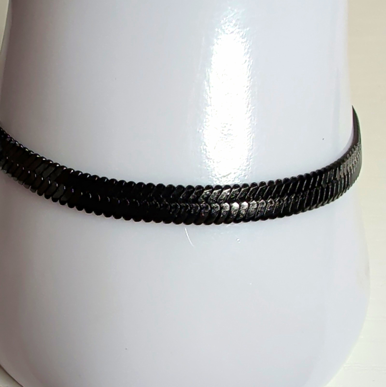 Black Metal Snake Chain Link Bracelet Lobster Clasp No Stone Round